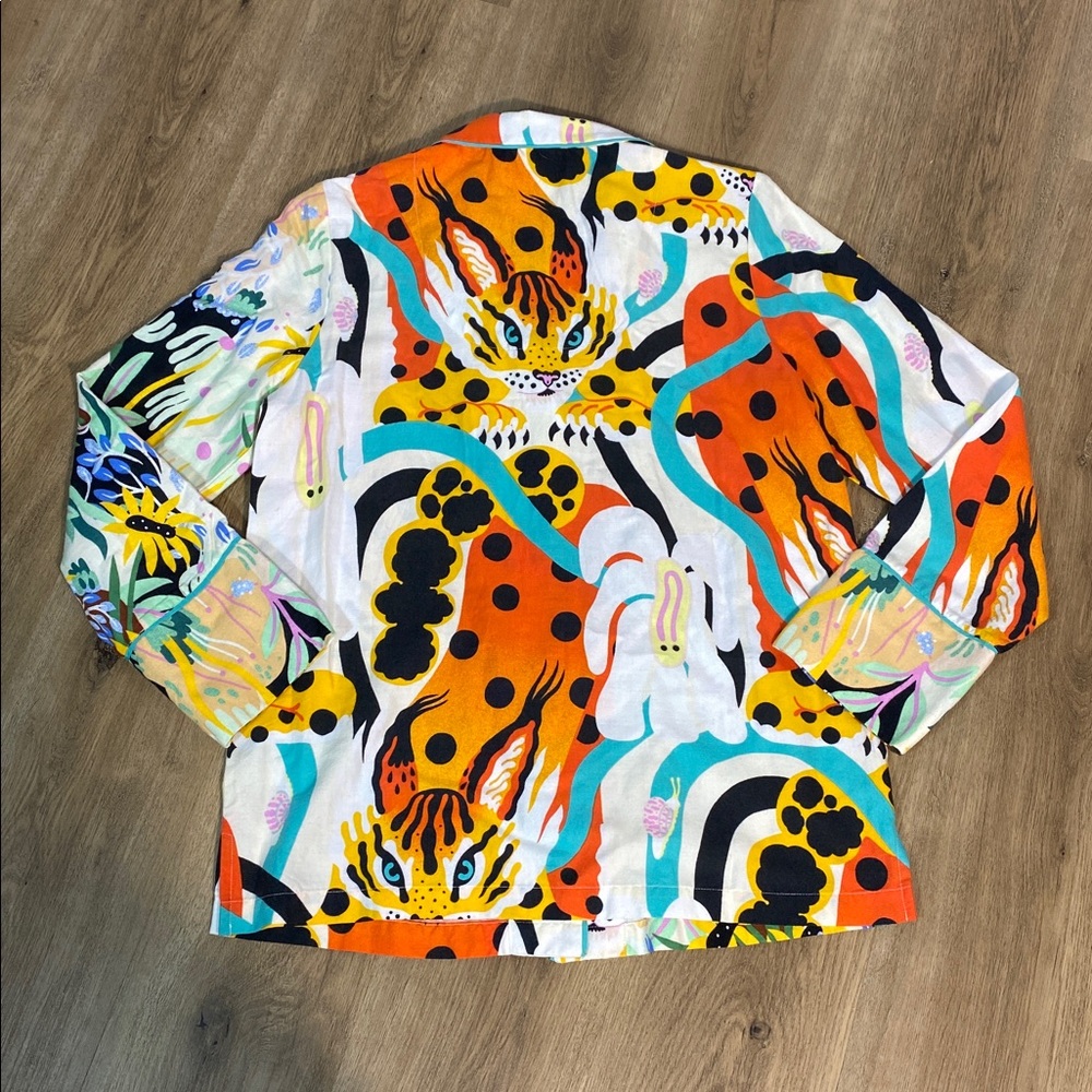 Marcos Navarro for Anthropologie Flannel Sleep Top Colorful Animal Print small - Picture 9 of 11